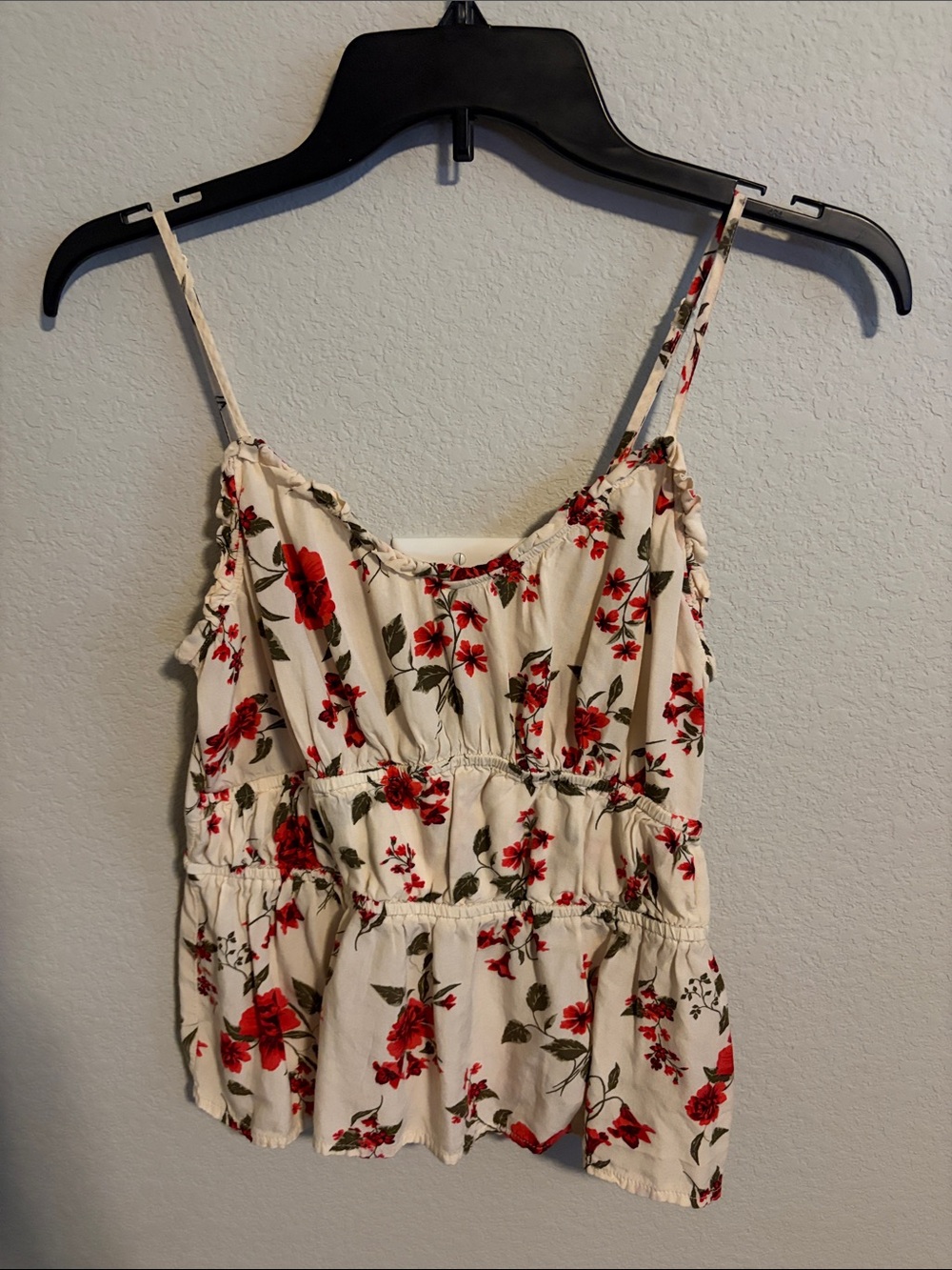 Old Navy Cream Spaghetti-Strap Mini Dress with Red Floral Print